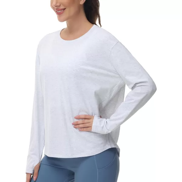 THE GYM PEOPLE Womens Long Sleeve Workout Shirts Back Loose Fit Running Tee Tops with Thumb HoleHeather White