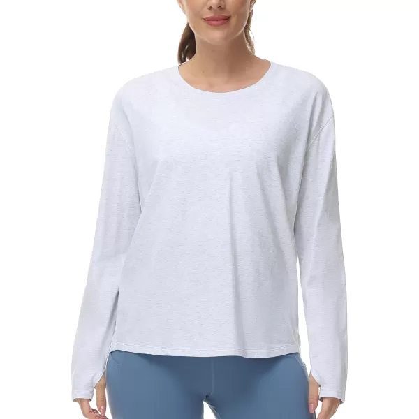 THE GYM PEOPLE Womens Long Sleeve Workout Shirts Back Loose Fit Running Tee Tops with Thumb HoleHeather White