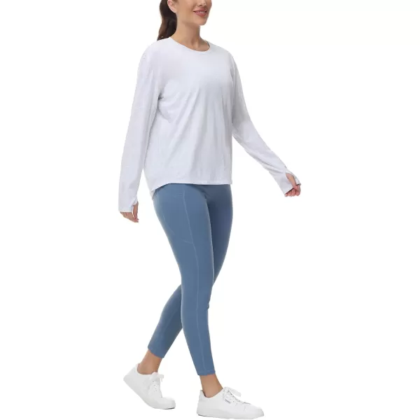 THE GYM PEOPLE Womens Long Sleeve Workout Shirts Back Loose Fit Running Tee Tops with Thumb HoleHeather White