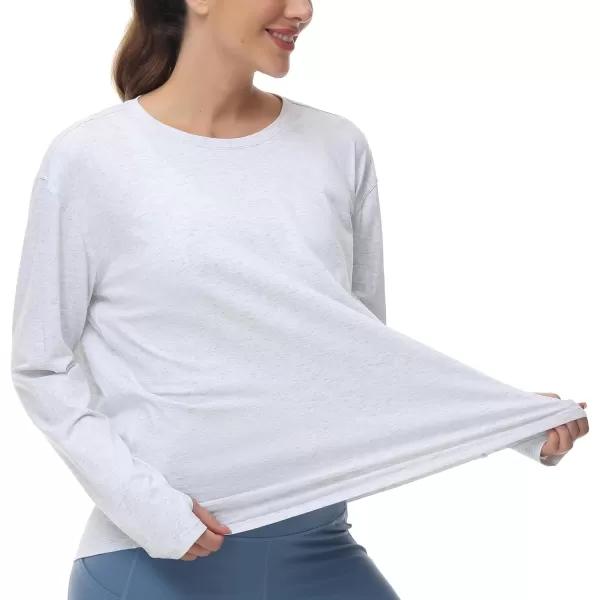 THE GYM PEOPLE Womens Long Sleeve Workout Shirts Back Loose Fit Running Tee Tops with Thumb HoleHeather White