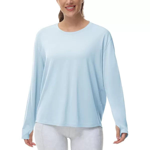 THE GYM PEOPLE Womens Long Sleeve Workout Shirts Back Loose Fit Running Tee Tops with Thumb HoleLight Blue