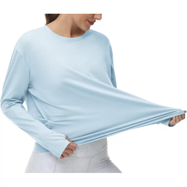 THE GYM PEOPLE Womens Long Sleeve Workout Shirts Back Loose Fit Running Tee Tops with Thumb HoleLight Blue