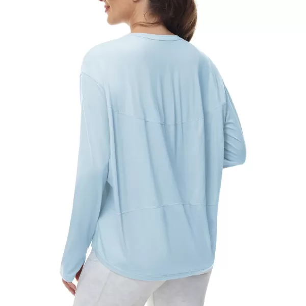 THE GYM PEOPLE Womens Long Sleeve Workout Shirts Back Loose Fit Running Tee Tops with Thumb HoleLight Blue