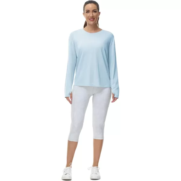 THE GYM PEOPLE Womens Long Sleeve Workout Shirts Back Loose Fit Running Tee Tops with Thumb HoleLight Blue
