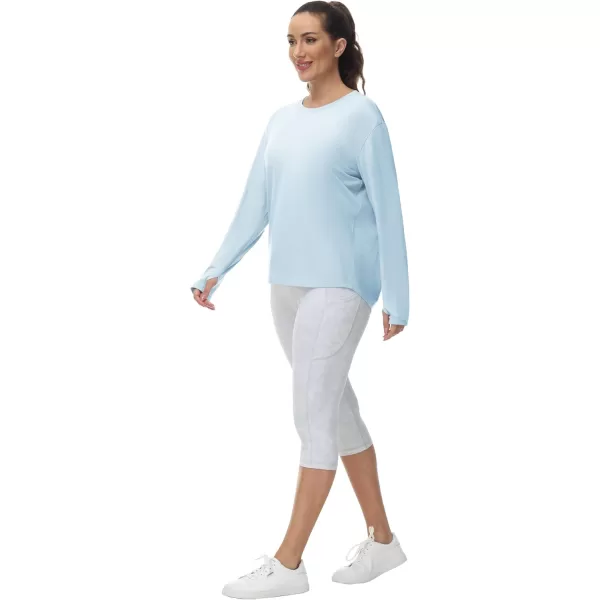 THE GYM PEOPLE Womens Long Sleeve Workout Shirts Back Loose Fit Running Tee Tops with Thumb HoleLight Blue