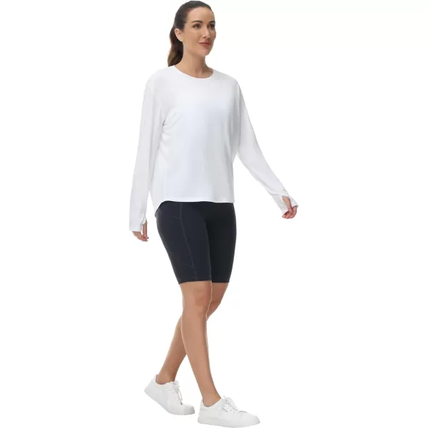 THE GYM PEOPLE Womens Long Sleeve Workout Shirts Back Loose Fit Running Tee Tops with Thumb HoleWhite
