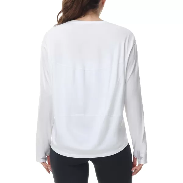 THE GYM PEOPLE Womens Long Sleeve Workout Shirts Back Loose Fit Running Tee Tops with Thumb HoleWhite