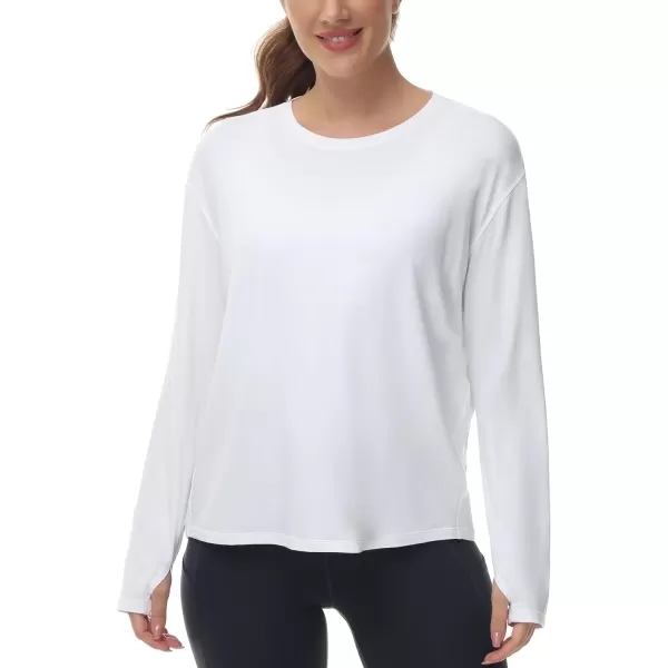 THE GYM PEOPLE Womens Long Sleeve Workout Shirts Back Loose Fit Running Tee Tops with Thumb HoleWhite