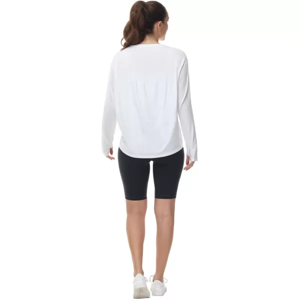 THE GYM PEOPLE Womens Long Sleeve Workout Shirts Back Loose Fit Running Tee Tops with Thumb HoleWhite