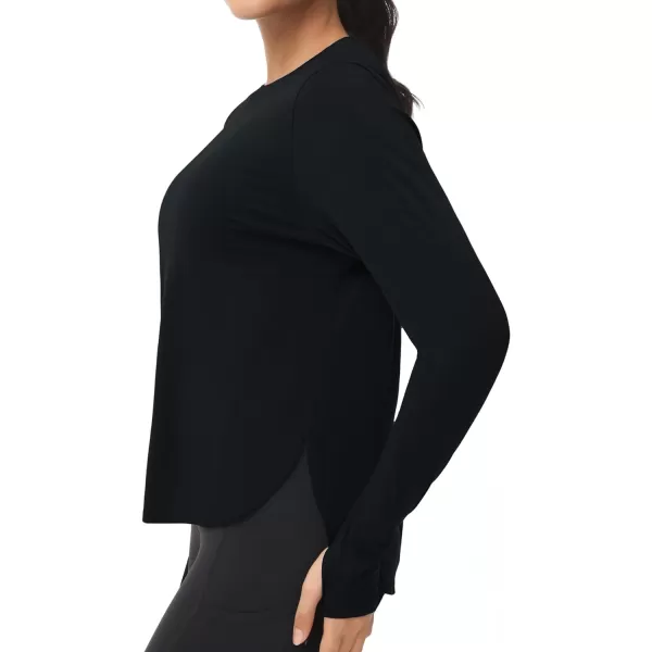 THE GYM PEOPLE Womens Long Sleeve Workout Shirts Lightweight Cotton Running Yoga Tops with Thumb HoleBlack