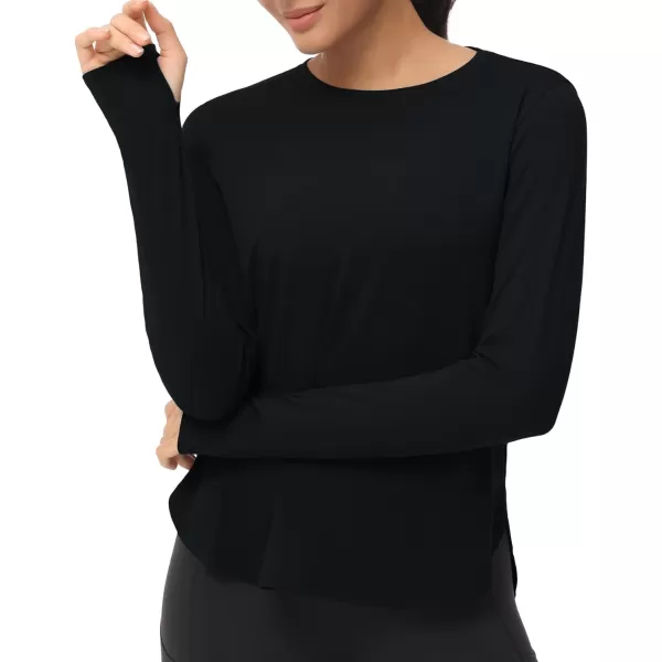 THE GYM PEOPLE Womens Long Sleeve Workout Shirts Lightweight Cotton Running Yoga Tops with Thumb HoleBlack