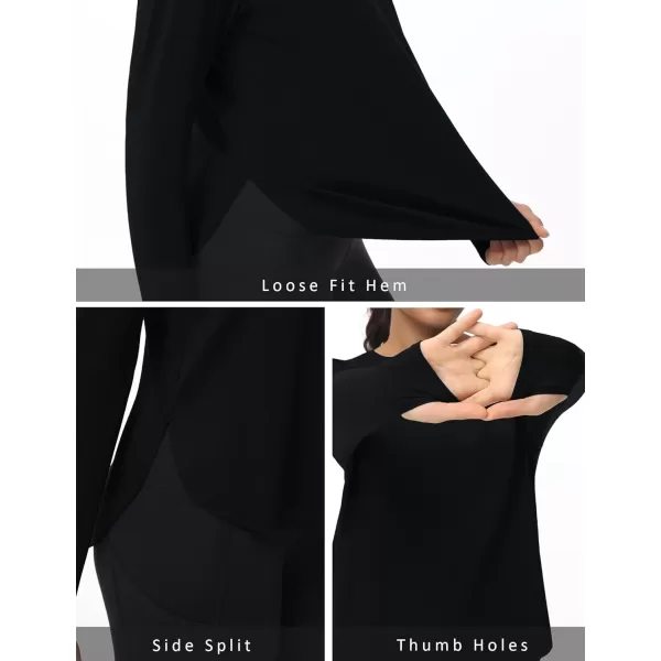 THE GYM PEOPLE Womens Long Sleeve Workout Shirts Lightweight Cotton Running Yoga Tops with Thumb HoleBlack