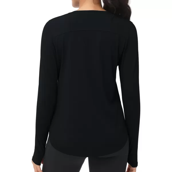 THE GYM PEOPLE Womens Long Sleeve Workout Shirts Lightweight Cotton Running Yoga Tops with Thumb HoleBlack