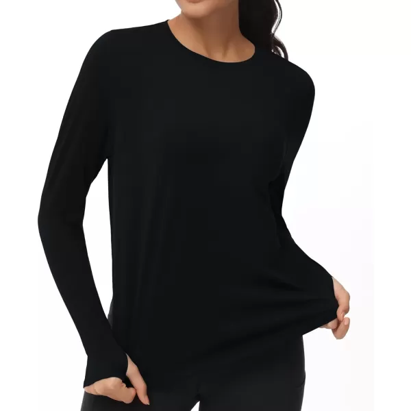 THE GYM PEOPLE Womens Long Sleeve Workout Shirts Lightweight Cotton Running Yoga Tops with Thumb HoleBlack