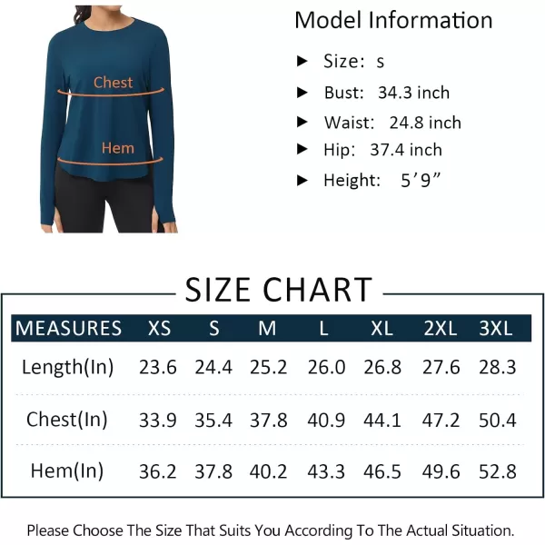 THE GYM PEOPLE Womens Long Sleeve Workout Shirts Lightweight Cotton Running Yoga Tops with Thumb HoleDark Blue Green