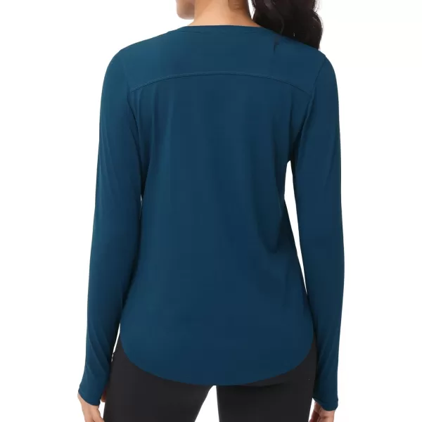 THE GYM PEOPLE Womens Long Sleeve Workout Shirts Lightweight Cotton Running Yoga Tops with Thumb HoleDark Blue Green