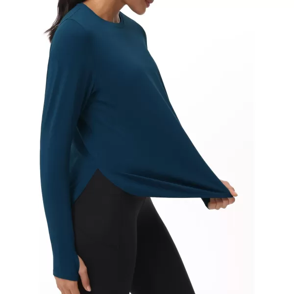 THE GYM PEOPLE Womens Long Sleeve Workout Shirts Lightweight Cotton Running Yoga Tops with Thumb HoleDark Blue Green