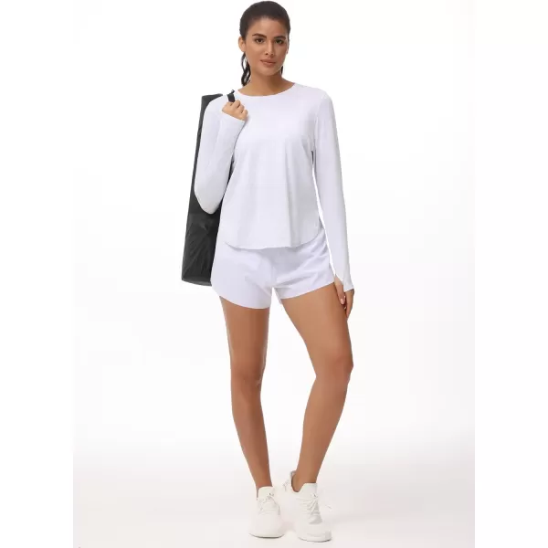 THE GYM PEOPLE Womens Long Sleeve Workout Shirts Lightweight Cotton Running Yoga Tops with Thumb HoleHeather White