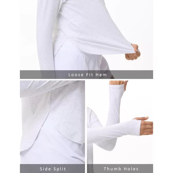 THE GYM PEOPLE Womens Long Sleeve Workout Shirts Lightweight Cotton Running Yoga Tops with Thumb HoleHeather White