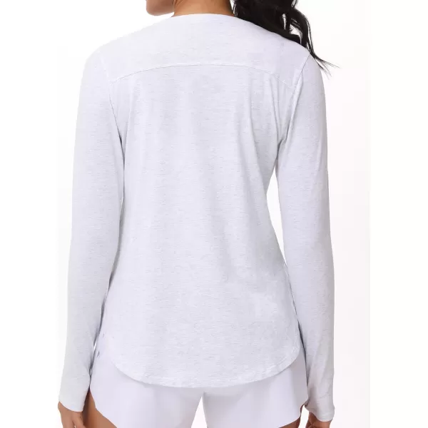 THE GYM PEOPLE Womens Long Sleeve Workout Shirts Lightweight Cotton Running Yoga Tops with Thumb HoleHeather White
