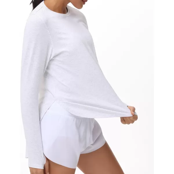 THE GYM PEOPLE Womens Long Sleeve Workout Shirts Lightweight Cotton Running Yoga Tops with Thumb HoleHeather White