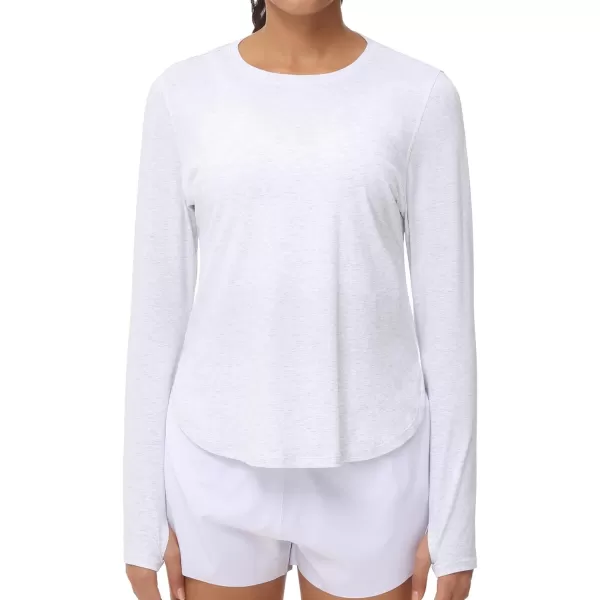 THE GYM PEOPLE Womens Long Sleeve Workout Shirts Lightweight Cotton Running Yoga Tops with Thumb HoleHeather White