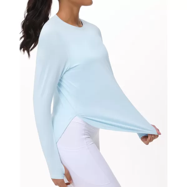THE GYM PEOPLE Womens Long Sleeve Workout Shirts Lightweight Cotton Running Yoga Tops with Thumb HoleLight Blue