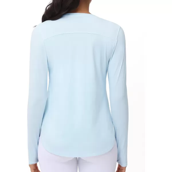 THE GYM PEOPLE Womens Long Sleeve Workout Shirts Lightweight Cotton Running Yoga Tops with Thumb HoleLight Blue