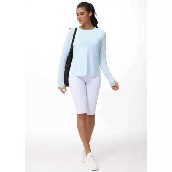 THE GYM PEOPLE Womens Long Sleeve Workout Shirts Lightweight Cotton Running Yoga Tops with Thumb HoleLight Blue