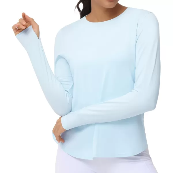 THE GYM PEOPLE Womens Long Sleeve Workout Shirts Lightweight Cotton Running Yoga Tops with Thumb HoleLight Blue