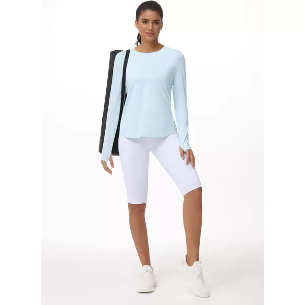 THE GYM PEOPLE Womens Long Sleeve Workout Shirts Lightweight Cotton Running Yoga Tops with Thumb HoleLight Blue