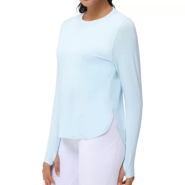 THE GYM PEOPLE Womens Long Sleeve Workout Shirts Lightweight Cotton Running Yoga Tops with Thumb HoleLight Blue