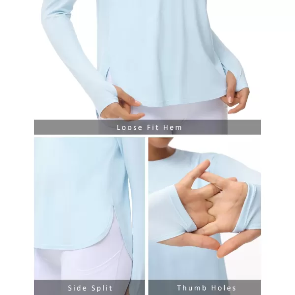 THE GYM PEOPLE Womens Long Sleeve Workout Shirts Lightweight Cotton Running Yoga Tops with Thumb HoleLight Blue