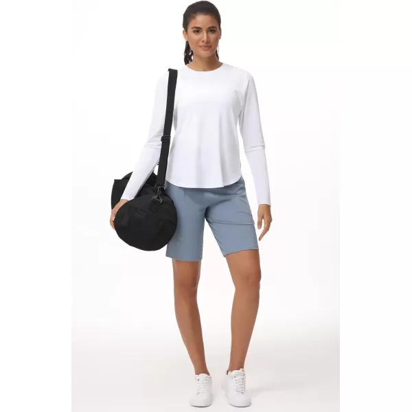THE GYM PEOPLE Womens Long Sleeve Workout Shirts Lightweight Cotton Running Yoga Tops with Thumb HoleWhite