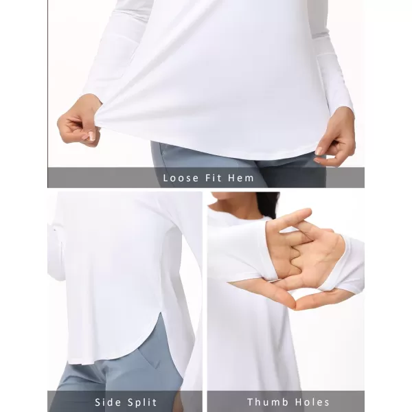 THE GYM PEOPLE Womens Long Sleeve Workout Shirts Lightweight Cotton Running Yoga Tops with Thumb HoleWhite
