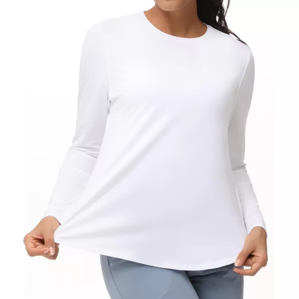THE GYM PEOPLE Womens Long Sleeve Workout Shirts Lightweight Cotton Running Yoga Tops with Thumb HoleWhite