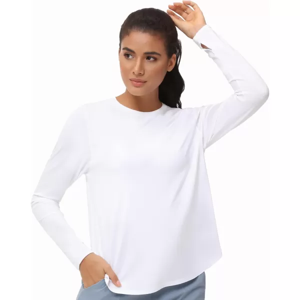 THE GYM PEOPLE Womens Long Sleeve Workout Shirts Lightweight Cotton Running Yoga Tops with Thumb HoleWhite