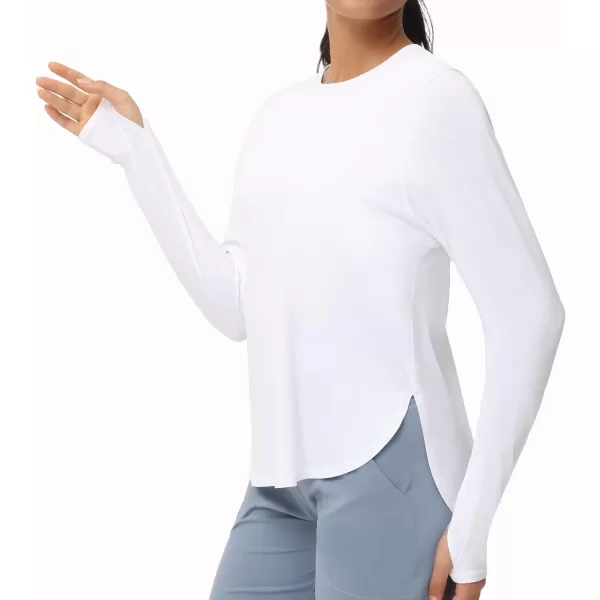 THE GYM PEOPLE Womens Long Sleeve Workout Shirts Lightweight Cotton Running Yoga Tops with Thumb HoleWhite