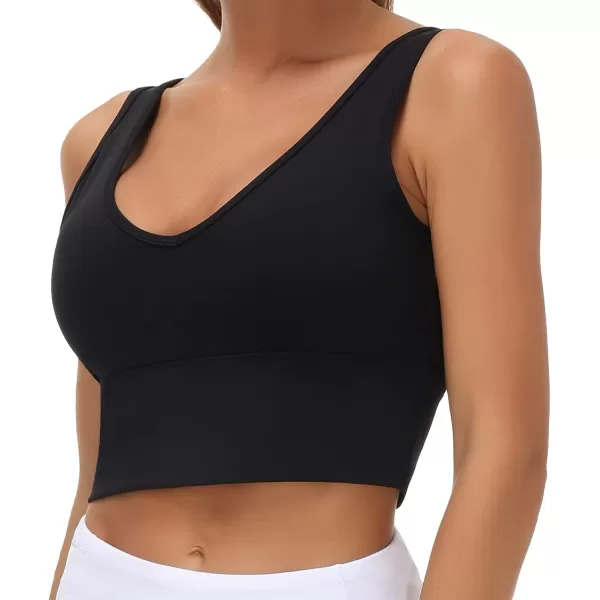 THE GYM PEOPLE Womens Longline Sports Bra Padded Crop Tank Tops Workout Yoga Bra with Removable PadsBlack