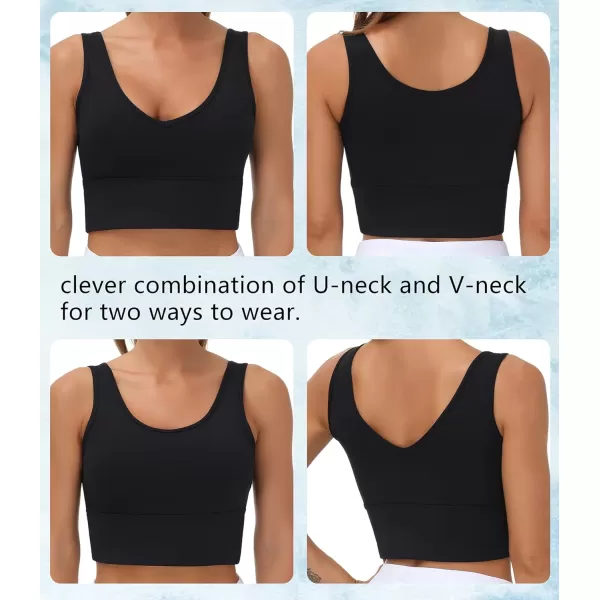 THE GYM PEOPLE Womens Longline Sports Bra Padded Crop Tank Tops Workout Yoga Bra with Removable PadsBlack