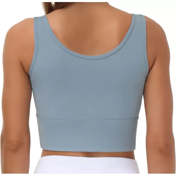 THE GYM PEOPLE Womens Longline Sports Bra Padded Crop Tank Tops Workout Yoga Bra with Removable PadsDenim Blue