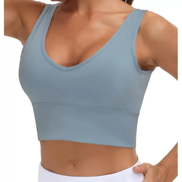THE GYM PEOPLE Womens Longline Sports Bra Padded Crop Tank Tops Workout Yoga Bra with Removable PadsDenim Blue