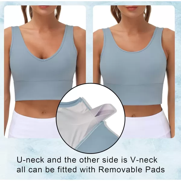 THE GYM PEOPLE Womens Longline Sports Bra Padded Crop Tank Tops Workout Yoga Bra with Removable PadsDenim Blue