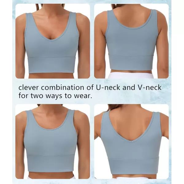 THE GYM PEOPLE Womens Longline Sports Bra Padded Crop Tank Tops Workout Yoga Bra with Removable PadsDenim Blue