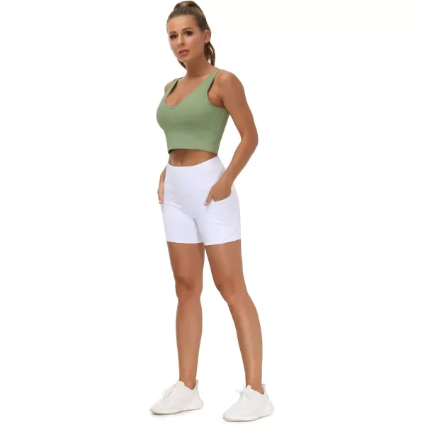 THE GYM PEOPLE Womens Longline Sports Bra Padded Crop Tank Tops Workout Yoga Bra with Removable PadsLight Green