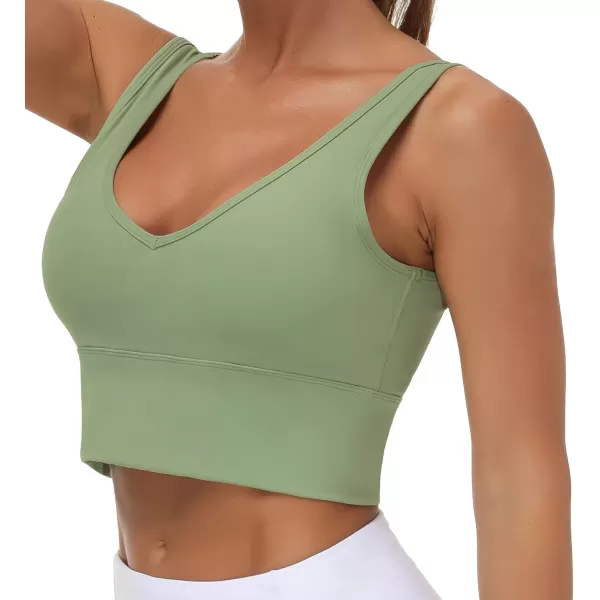 THE GYM PEOPLE Womens Longline Sports Bra Padded Crop Tank Tops Workout Yoga Bra with Removable PadsLight Green