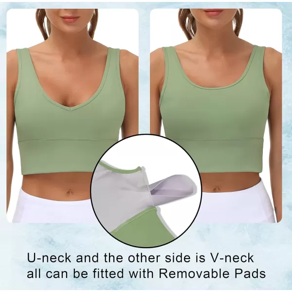 THE GYM PEOPLE Womens Longline Sports Bra Padded Crop Tank Tops Workout Yoga Bra with Removable PadsLight Green