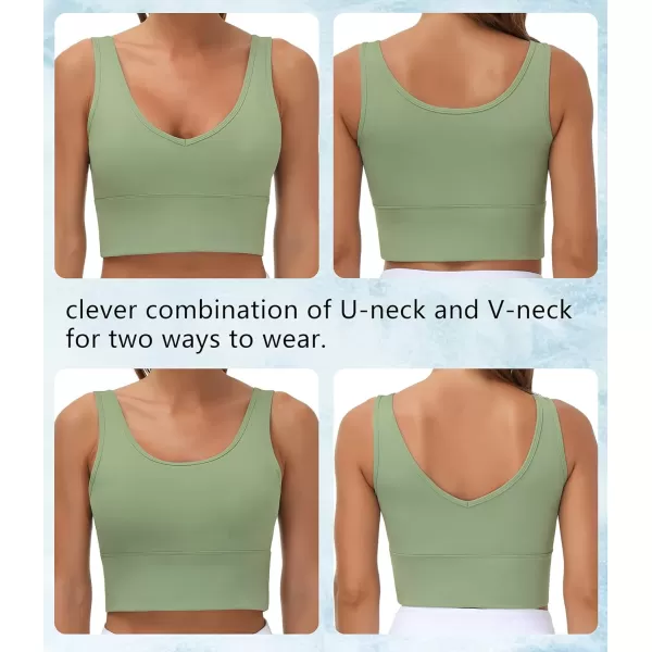 THE GYM PEOPLE Womens Longline Sports Bra Padded Crop Tank Tops Workout Yoga Bra with Removable PadsLight Green
