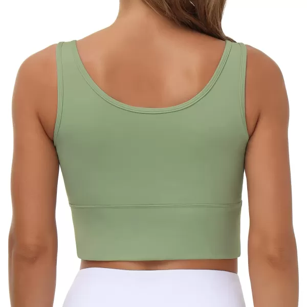 THE GYM PEOPLE Womens Longline Sports Bra Padded Crop Tank Tops Workout Yoga Bra with Removable PadsLight Green