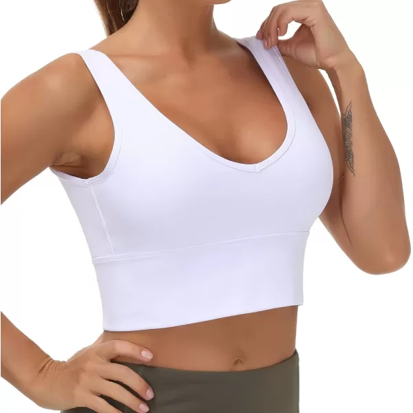 THE GYM PEOPLE Womens Longline Sports Bra Padded Crop Tank Tops Workout Yoga Bra with Removable PadsWhite